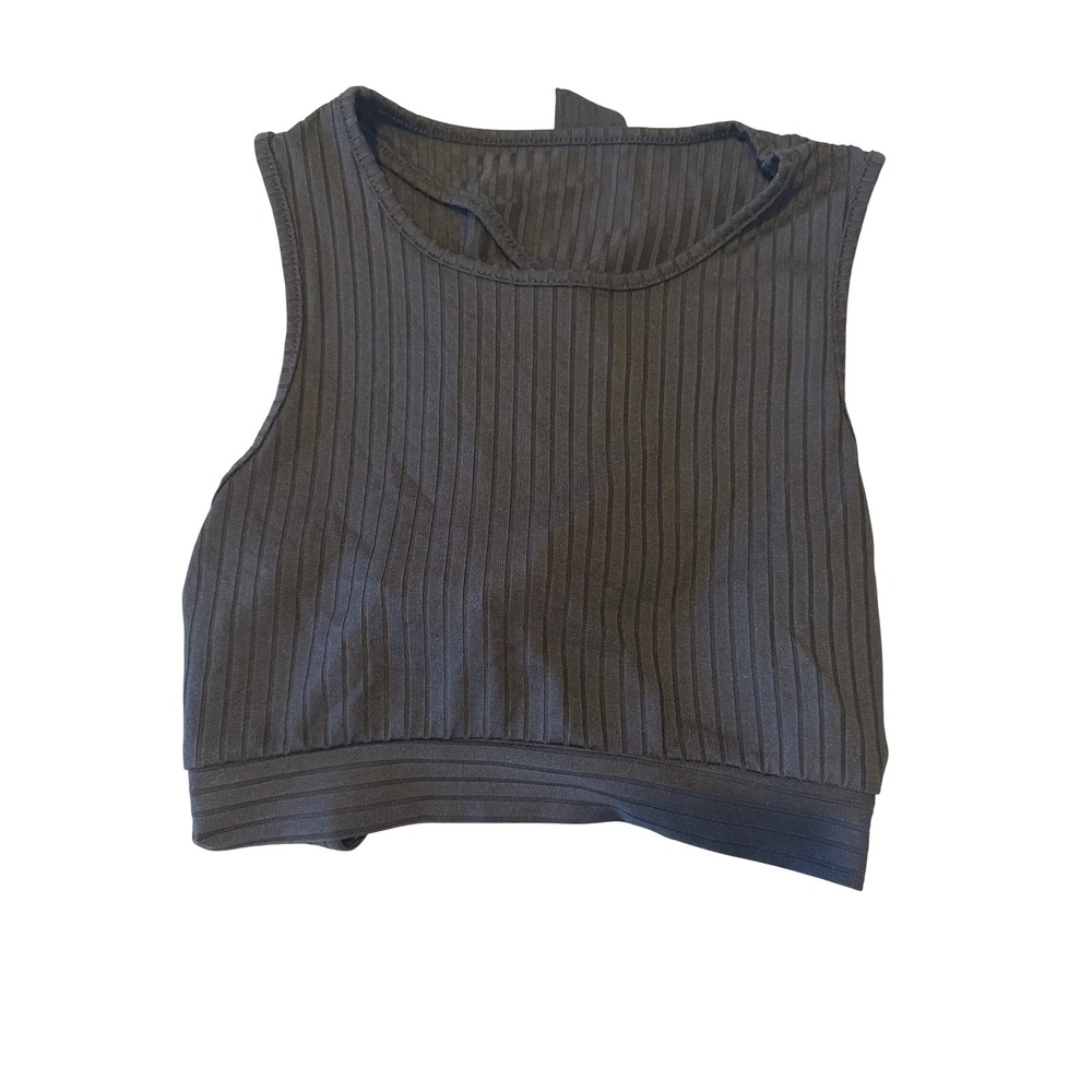Ribbed Cropped Tank Top Criss Cross Back Tie Sleeveless Casual